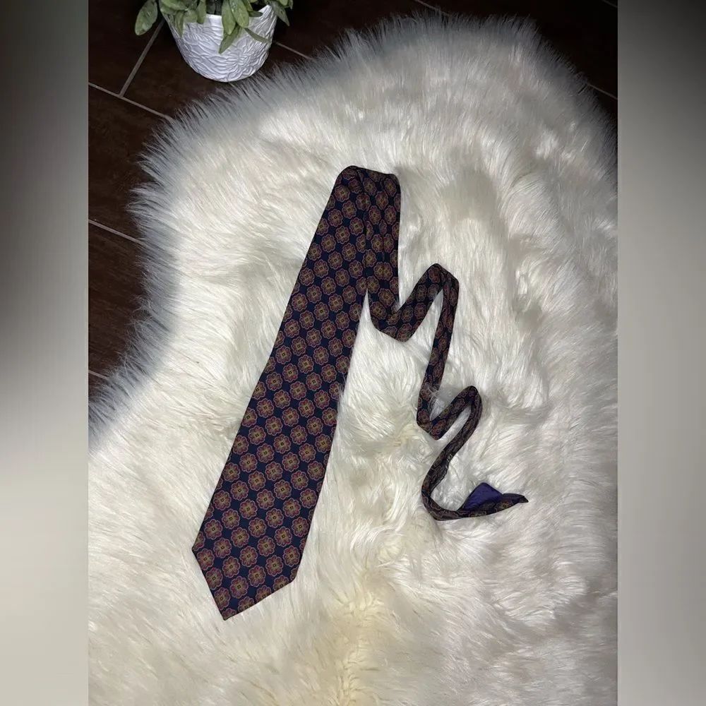 Kipper 100% wool Navy/burgundy/mustard Extra Wide Necktie Art Deco Necktie